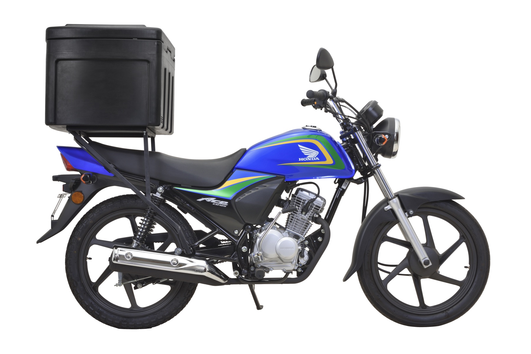 Blue Honda Ace 125 with delivery box, side view
